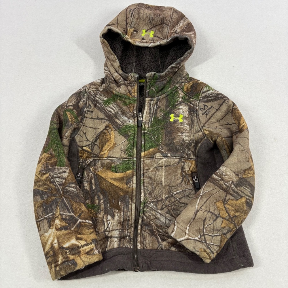 Under Armour Fleece Hoodie Kids YXS 4 Brown Camo Realtree Storm1 Full Zip Jacket